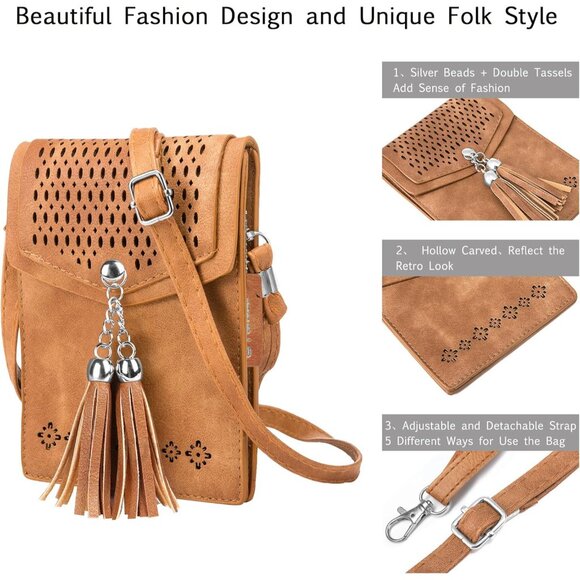 Elegant Small Crossbody Bag with Tassel - Ideal for Phones Up to 6.5 Inches - Picture 4 of 8